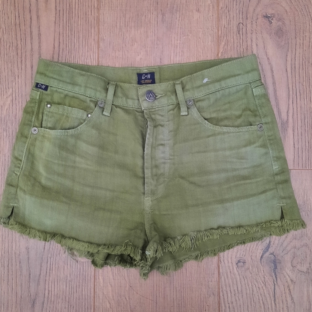 Citizens of Humanity Frayed Green Denim Shorts